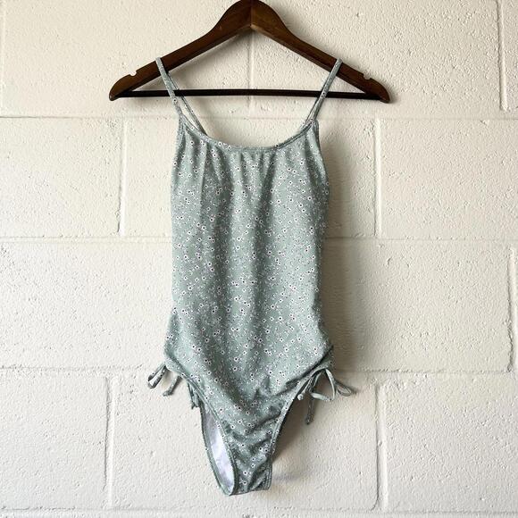 Other - Unbranded Green Floral Open Back One Piece Swimsuit Women's XS